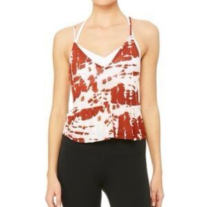 Alo Yoga Cropped Sunbaked Tie Dye Brown White Flutter Tank Top Sz S NWT